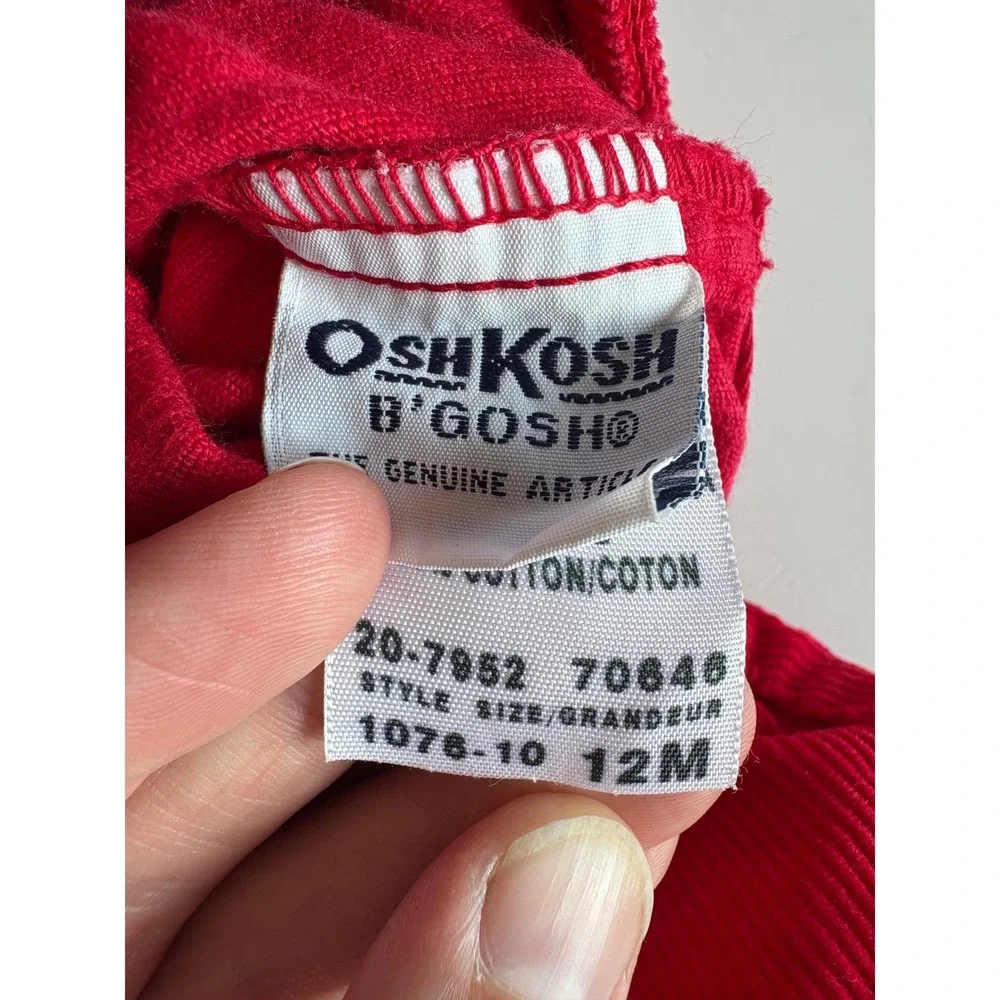 Vintage OshKosh Bgosh Red Corduroy Jumper Dress Floral 12M Made in Canada